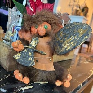 Handcrafted Troll Figurine with Shield and Axe